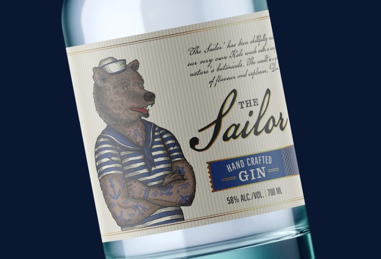 小熊杜松子酒包裝標簽設(shè)計，每種酒都有不同的小熊插畫