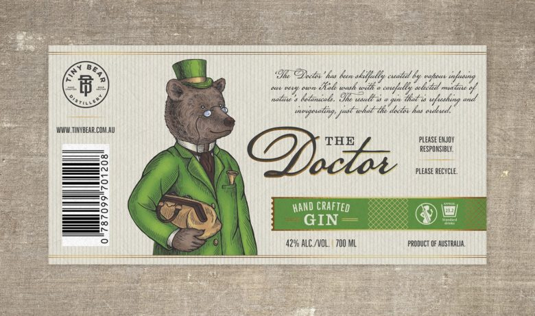 小熊杜松子酒包裝標簽設(shè)計，每種酒都有不同的小熊插畫