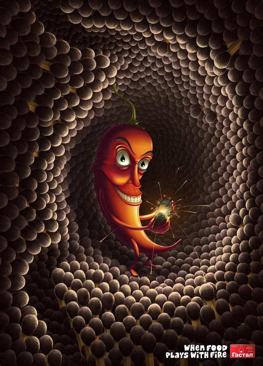 Gastal胃病藥品廣告設(shè)計: 食物在胃里放了一把火
