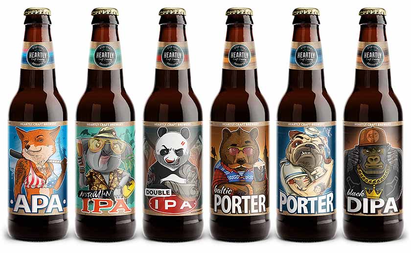 俄羅斯Heartly Brewery淡啤酒包裝設(shè)計，20款動物英雄角色插畫引發(fā)靈魂躁動