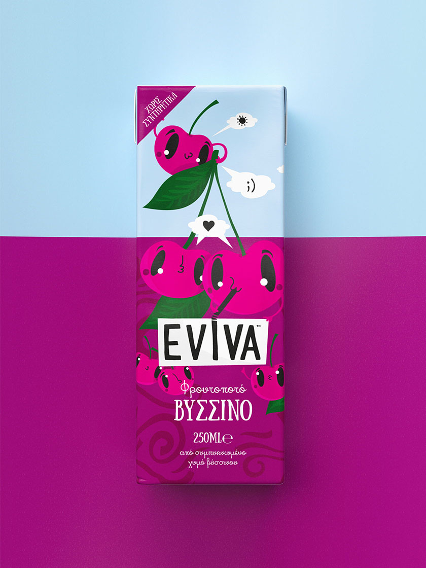 Eviva kids兒童果汁飲料包裝設(shè)計(jì)插畫設(shè)計(jì)，可愛(ài)水果卡通一起狂歡