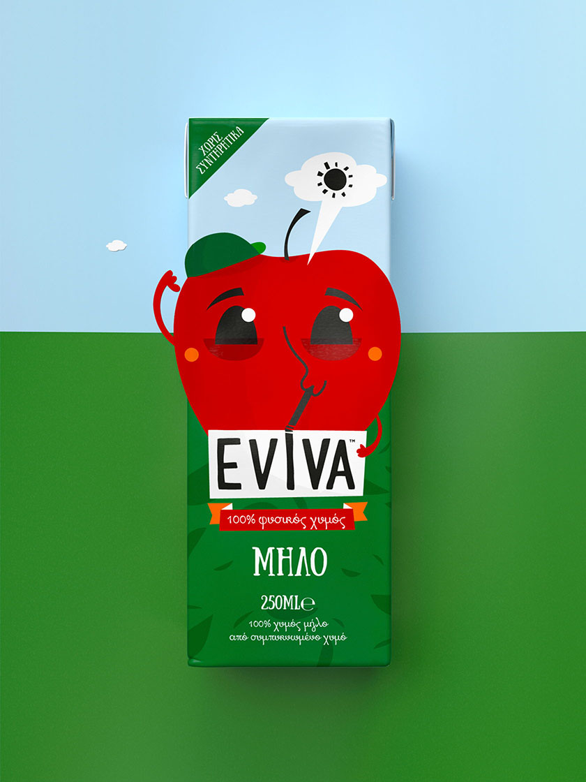 Eviva kids兒童果汁飲料包裝設(shè)計(jì)插畫設(shè)計(jì)，可愛(ài)水果卡通一起狂歡