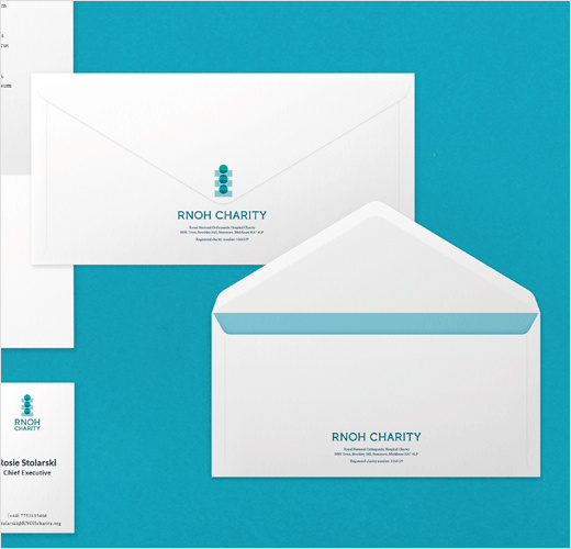 RNOH骨科慈善醫(yī)院品牌vi形象設計，logo設計猶如人體脊柱或落入籌款罐的硬幣