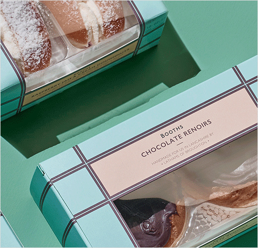 Booths蛋糕和布丁系列食品包裝設計，源自20世紀裝飾藝術靈感