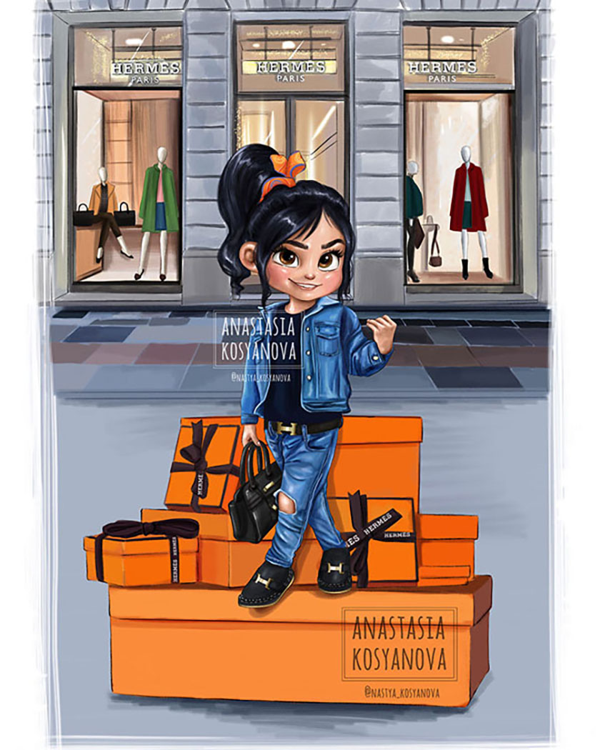 19個(gè)使用奢侈品牌的迪士尼公主的美麗插圖