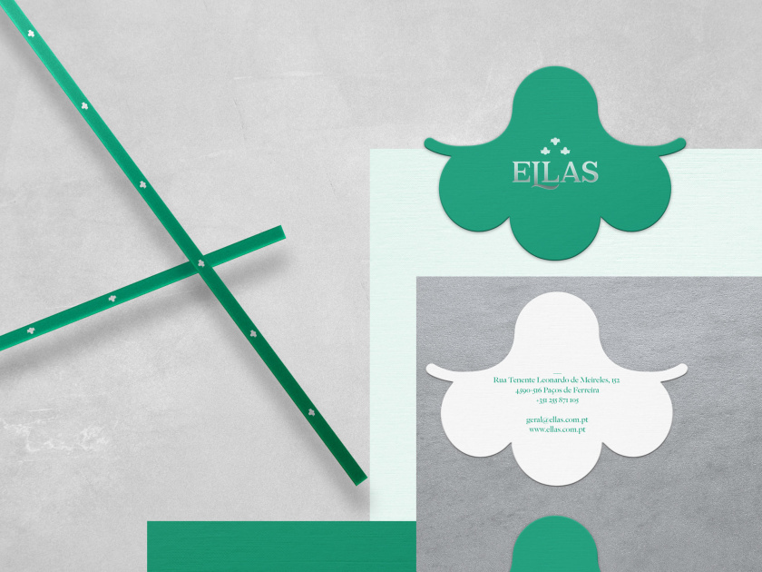 ELLAS珠寶品牌logo設計與品牌vi形象設計，三個花朵徽章