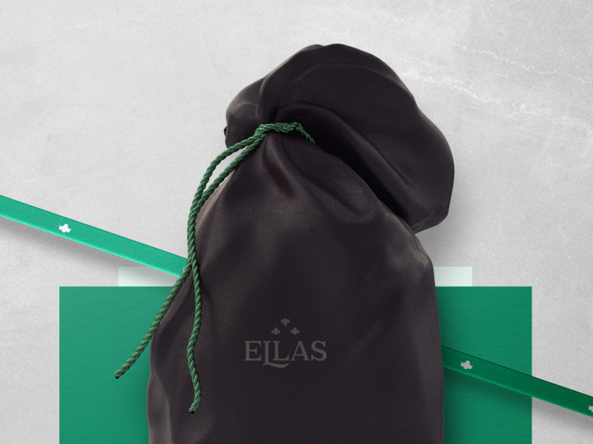 ELLAS珠寶品牌logo設計與品牌vi形象設計，三個花朵徽章