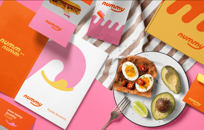 Nummy云端廚房外賣美食品牌logo設(shè)計(jì)與形象vi設(shè)計(jì)，源自字母n的識別符號