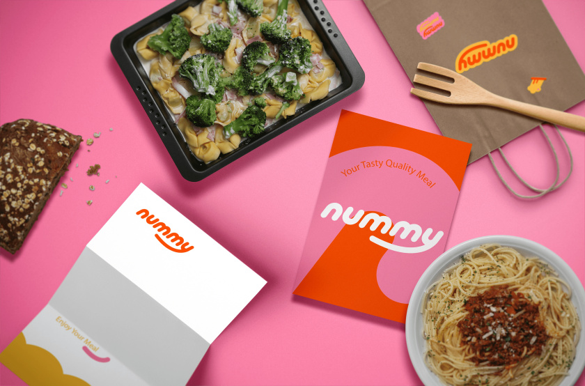 Nummy云端廚房外賣美食品牌logo設(shè)計(jì)與形象vi設(shè)計(jì)，源自字母n的識別符號