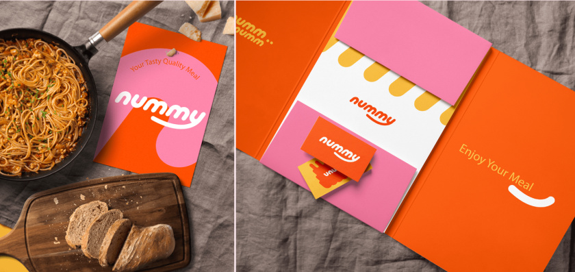 Nummy云端廚房外賣美食品牌logo設(shè)計(jì)與形象vi設(shè)計(jì)，源自字母n的識別符號