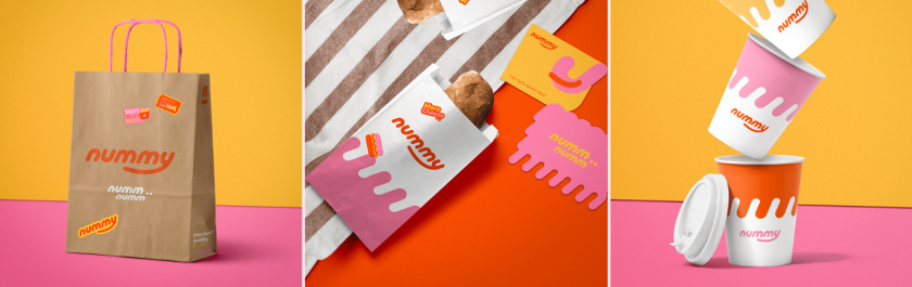 Nummy云端廚房外賣美食品牌logo設(shè)計(jì)與形象vi設(shè)計(jì)，源自字母n的識別符號