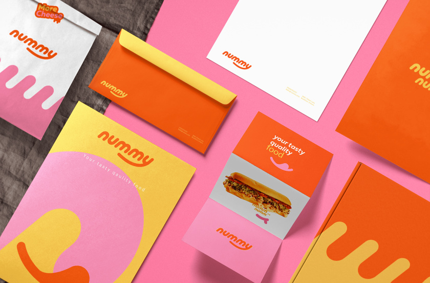 Nummy云端廚房外賣美食品牌logo設(shè)計(jì)與形象vi設(shè)計(jì)，源自字母n的識別符號
