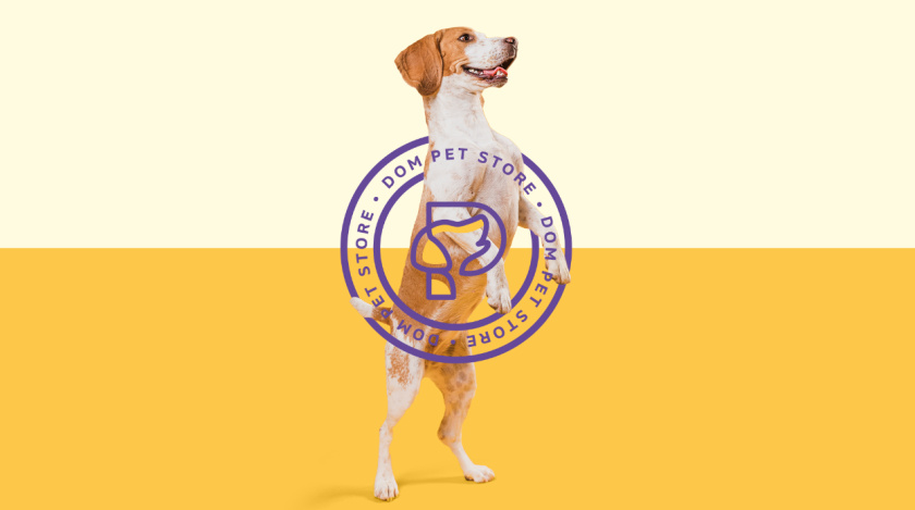 Dom Pet Store 寵物食品專賣店品牌logo設(shè)計vi設(shè)計，首字母+狗頭線條logo