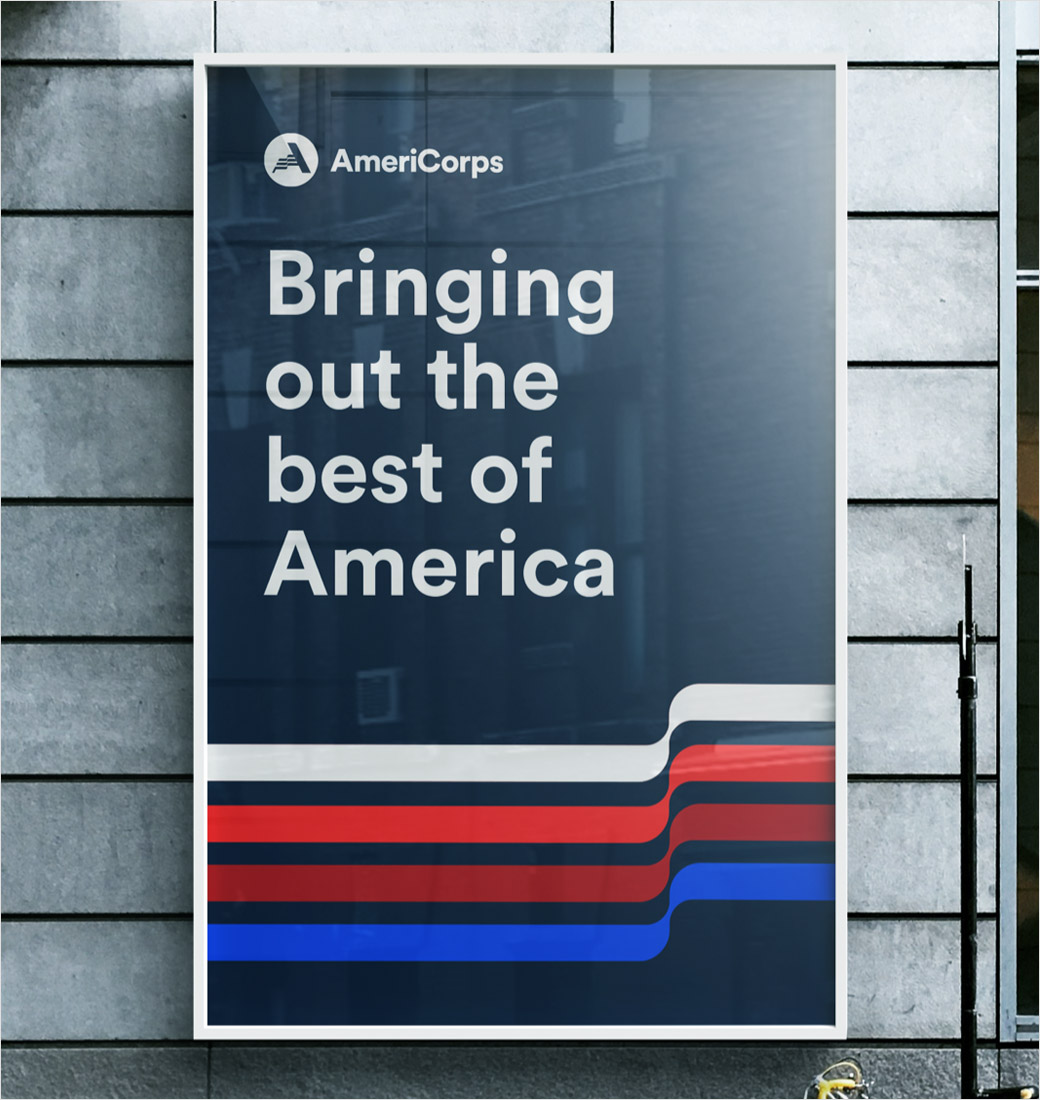 AmeriCorps 美國(guó)國(guó)家社區(qū)服務(wù)公司品牌logo設(shè)計(jì)與vi設(shè)計(jì)，字母A+美國(guó)國(guó)旗