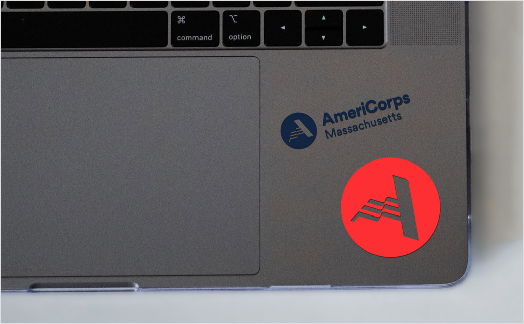 AmeriCorps 美國(guó)國(guó)家社區(qū)服務(wù)公司品牌logo設(shè)計(jì)與vi設(shè)計(jì)，字母A+美國(guó)國(guó)旗