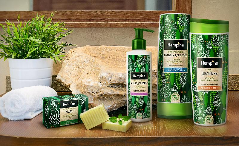 Hempina品牌化妝品包裝設計，自熱植物插畫營造天然有益屬性