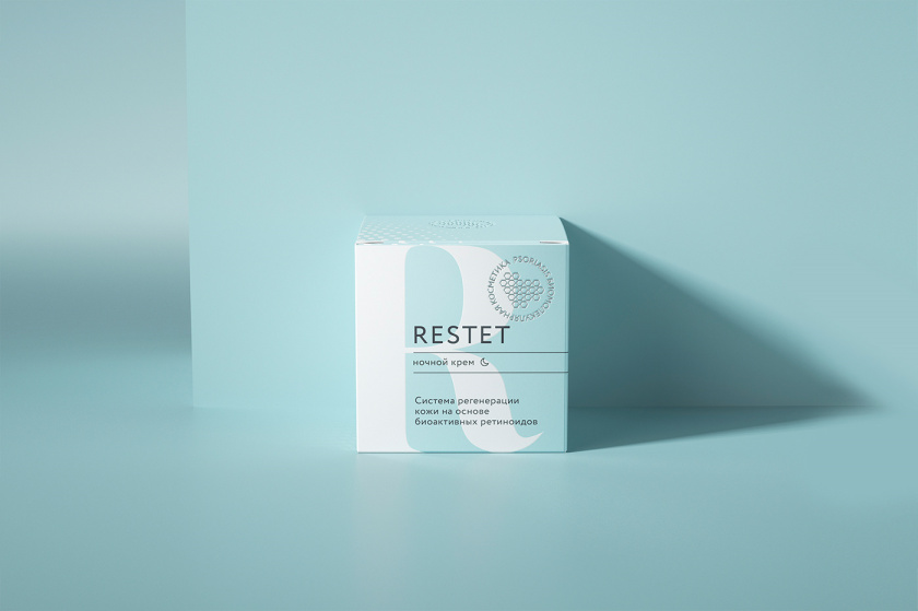 Restet醫(yī)美化妝品包裝設(shè)計(jì)，字母R+動(dòng)態(tài)圓點(diǎn)元素