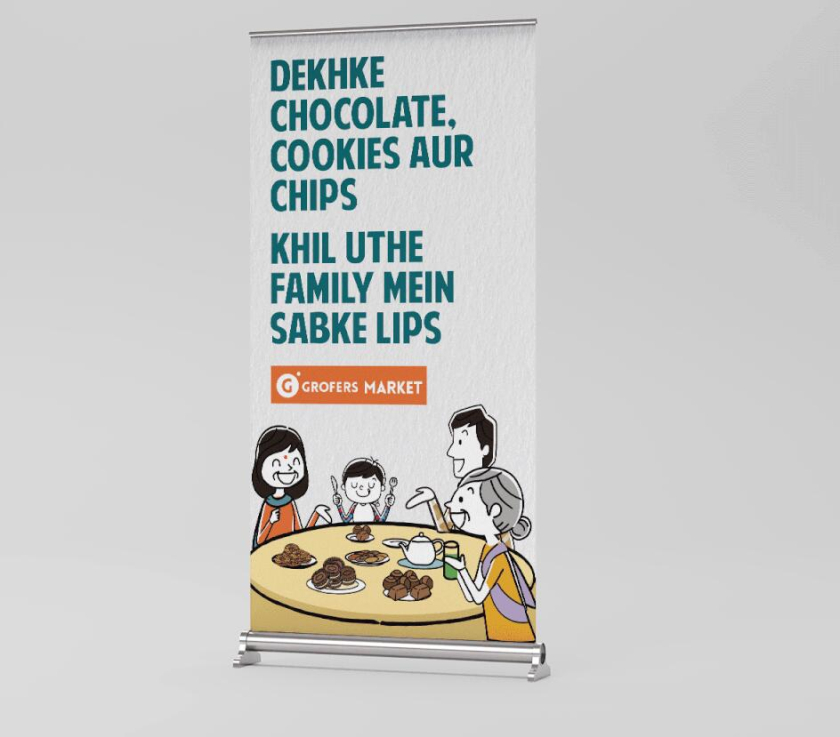 Grofers Market 食品超市品牌vi形象設(shè)計(jì)與輕松快樂的人物購物插畫設(shè)計(jì)