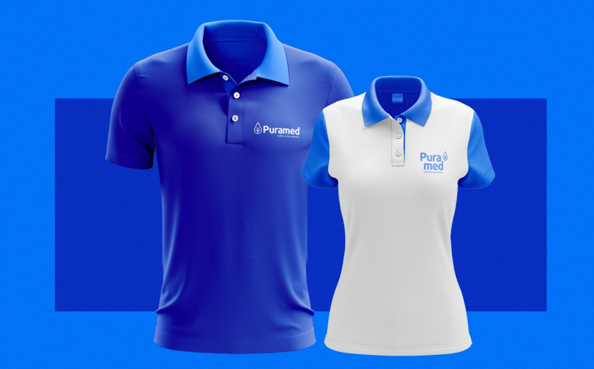 Puramed食品營養(yǎng)補(bǔ)充劑制造企業(yè)公司logo設(shè)計(jì)vi設(shè)計(jì)，相互嵌套六邊形輔助圖形設(shè)計(jì)