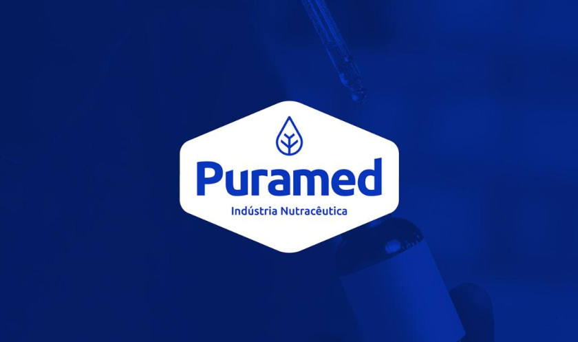 Puramed食品營養(yǎng)補(bǔ)充劑制造企業(yè)公司logo設(shè)計(jì)vi設(shè)計(jì)，相互嵌套六邊形輔助圖形設(shè)計(jì)