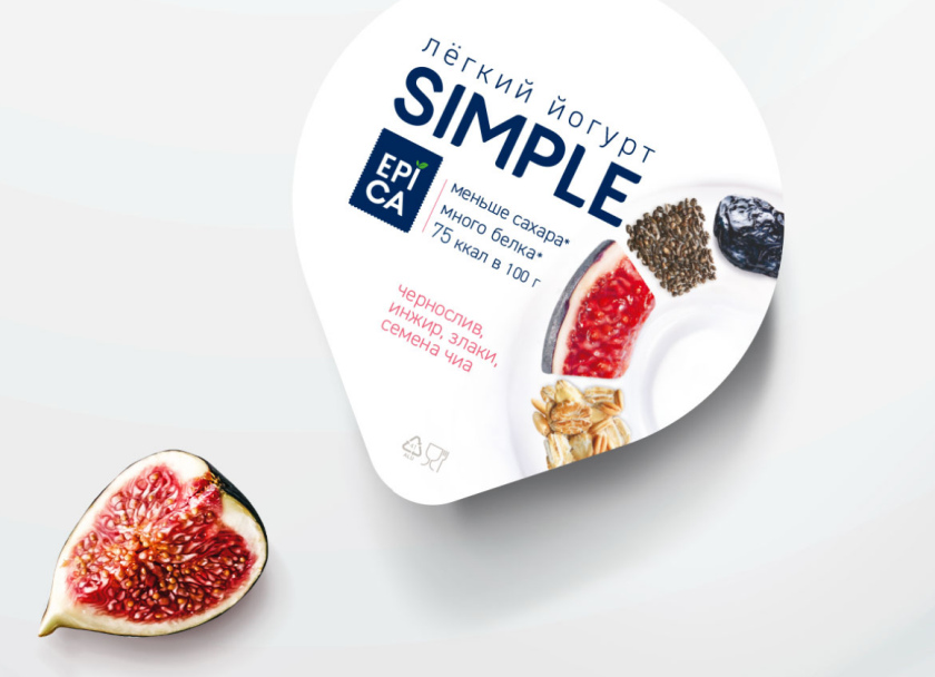 Epica Simple 低糖酸奶包裝設(shè)計(jì)，酸奶添加的谷物及水果顆粒，組成O字符號(hào)