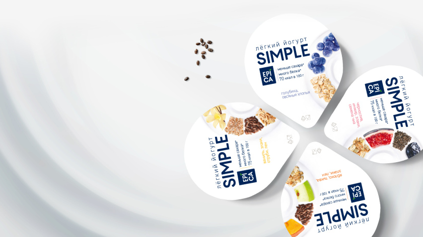 Epica Simple 低糖酸奶包裝設(shè)計(jì)，酸奶添加的谷物及水果顆粒，組成O字符號(hào)