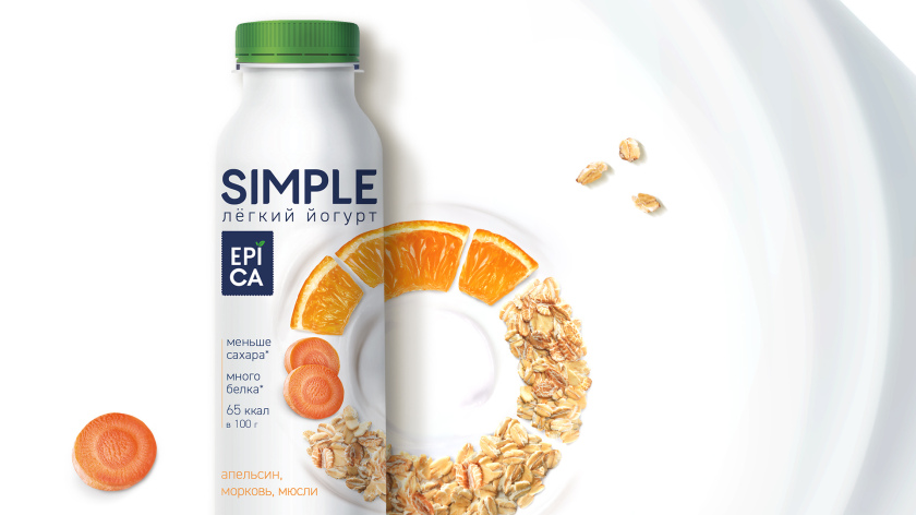 Epica Simple 低糖酸奶包裝設(shè)計(jì)，酸奶添加的谷物及水果顆粒，組成O字符號(hào)