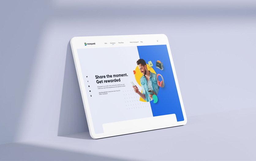Nicequest 在線社區(qū)互聯(lián)網(wǎng)科技公司logo設(shè)計，在平板電腦上對網(wǎng)站設(shè)計進(jìn)行品牌重塑