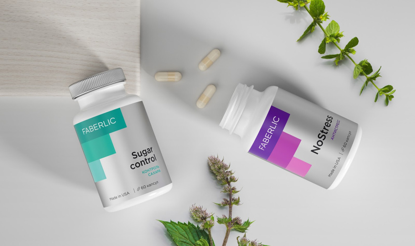 Faberlic 營養(yǎng)補充劑包裝設(shè)計，類似臺階的F字母符號，加銀色效果