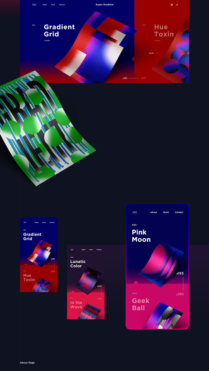 Super Gradient 超梯度品牌網站概念設計，超明亮炫酷漸變色設計