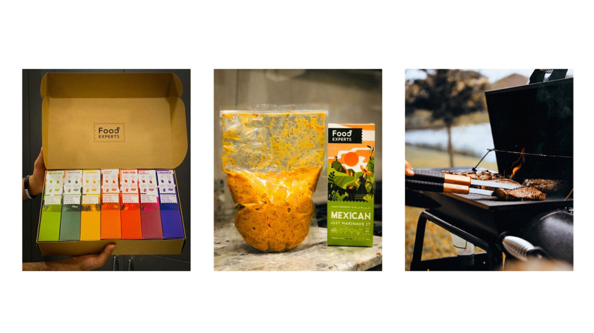 液體腌料調(diào)味品食品包裝設(shè)計，色彩鮮艷的女孩戶外燒烤插畫設(shè)計