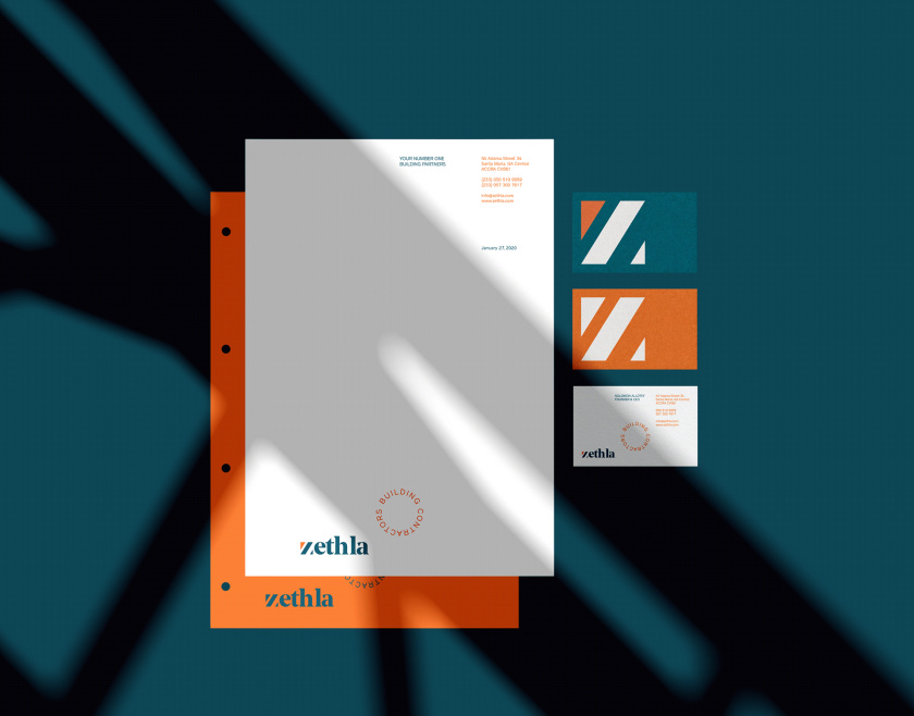 Zethla 建筑公司logo設(shè)計(jì)vi設(shè)計(jì),正方形被斜切出字母Z+藍(lán)橙工業(yè)配色 Zethla 建筑公司logo設(shè)計(jì)vi設(shè)計(jì),正方形被斜切出字母Z+藍(lán)橙工業(yè)配色