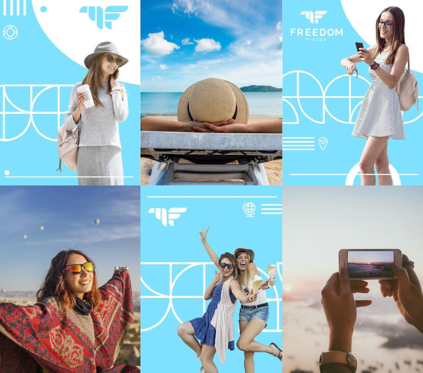 Freedom 旅游公司logo設(shè)計(jì)vi設(shè)計(jì)，輕快的淺藍(lán)色風(fēng)格