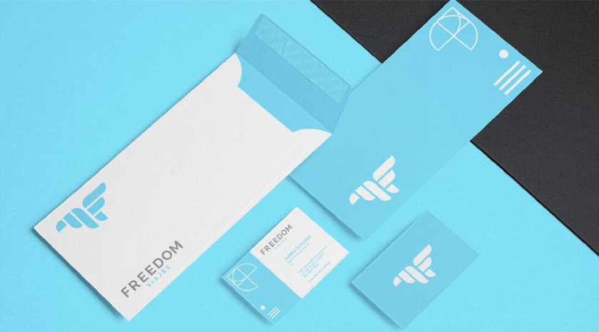 Freedom 旅游公司logo設(shè)計(jì)vi設(shè)計(jì)，輕快的淺藍(lán)色風(fēng)格