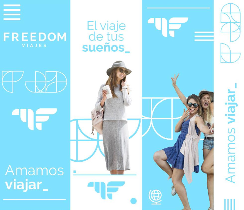 Freedom 旅游公司logo設(shè)計(jì)vi設(shè)計(jì)，輕快的淺藍(lán)色風(fēng)格