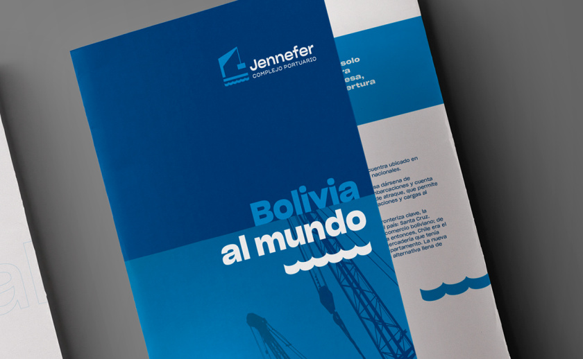 Jennefer國(guó)際港口品牌vi形象設(shè)計(jì)logo設(shè)計(jì)，大型起吊機(jī)元素與沉穩(wěn)活力藍(lán)色配色-宣傳冊(cè)設(shè)計(jì)