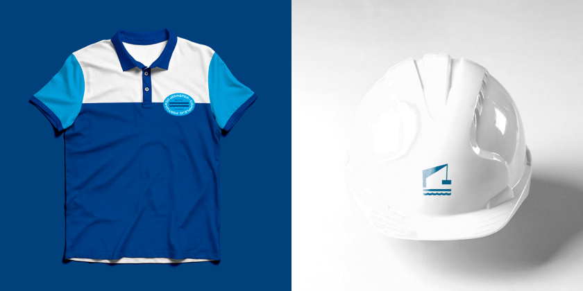 Jennefer國(guó)際港口品牌vi形象設(shè)計(jì)logo設(shè)計(jì)，大型起吊機(jī)元素與沉穩(wěn)活力藍(lán)色配色-員工服飾安全帽設(shè)計(jì)