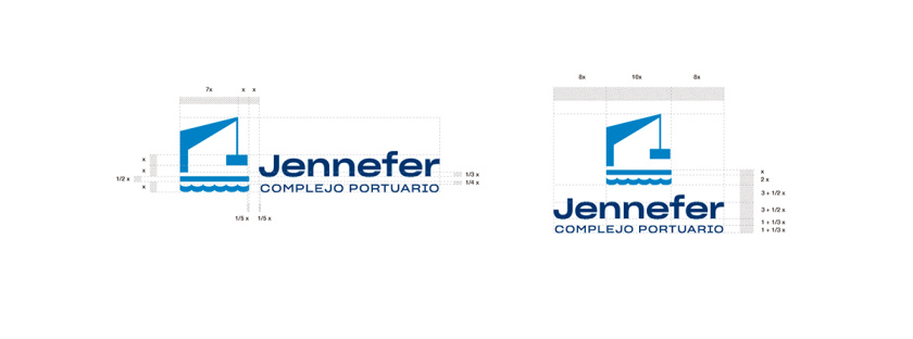 Jennefer國(guó)際港口品牌vi形象設(shè)計(jì)logo設(shè)計(jì)，大型起吊機(jī)元素與沉穩(wěn)活力藍(lán)色配色