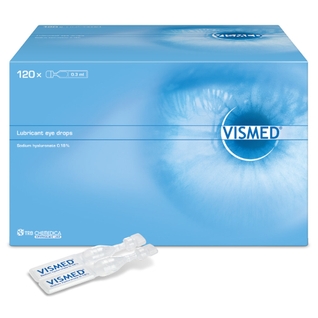 VISMED 干眼癥眼藥水包裝設(shè)計，突出眼球的水彩風(fēng)格包裝