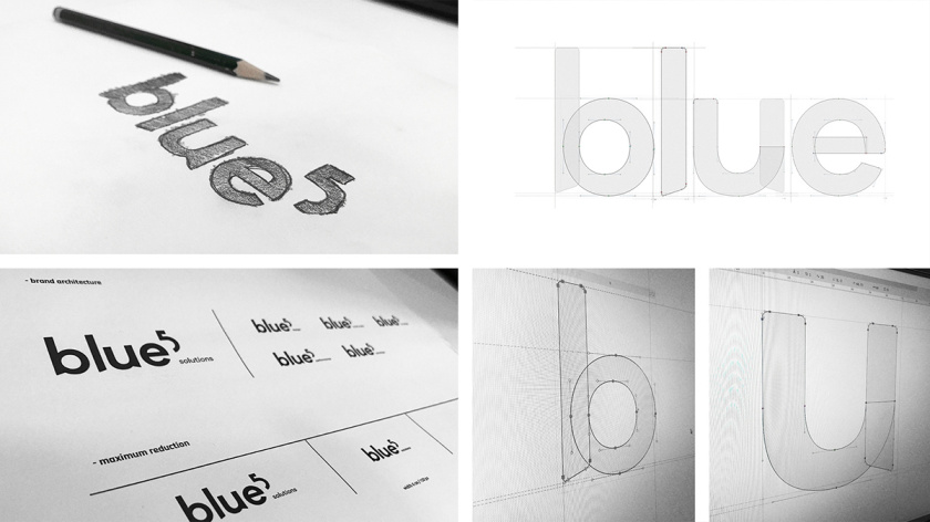 Blue 5 Solutions 科技公司企業(yè)品牌形象vi設(shè)計(jì),,幾何同色系藍(lán)色色塊輔助圖形