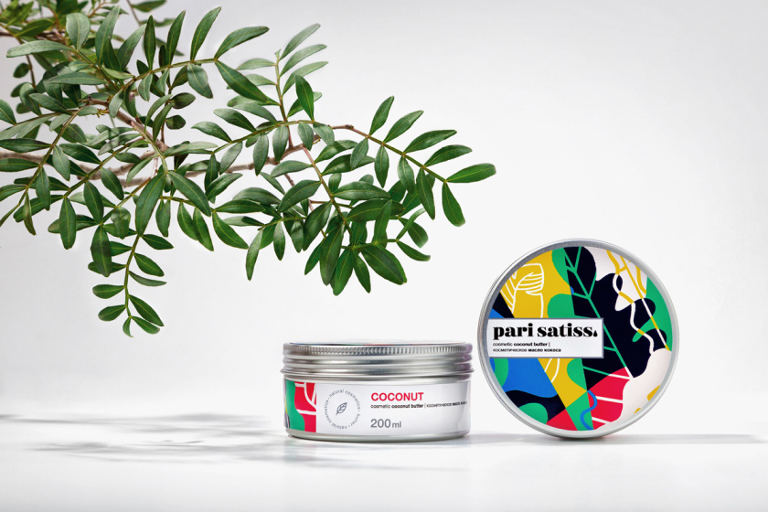 Pari Satiss天然化妝品包裝設計，天然有機植物抽象插畫圖案