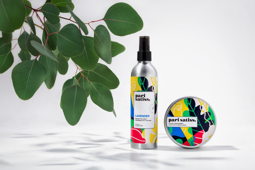 Pari Satiss天然化妝品包裝設計，天然有機植物抽象插畫圖案