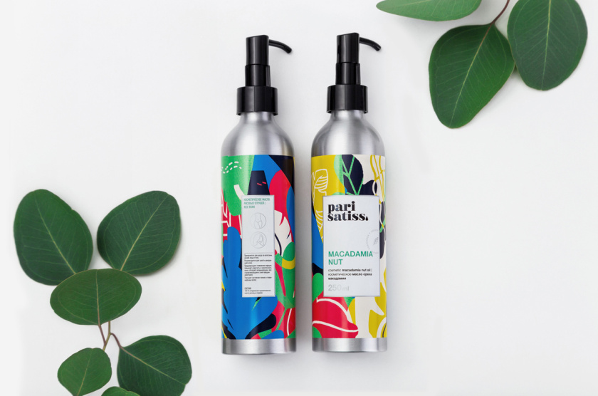 Pari Satiss天然化妝品包裝設計，天然有機植物抽象插畫圖案