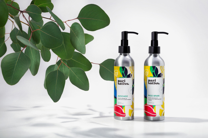 Pari Satiss天然化妝品包裝設計，天然有機植物抽象插畫圖案