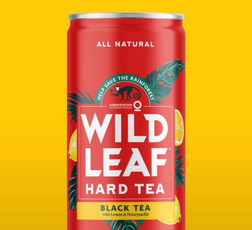 Wild Leaf 野葉硬茶水果混合茶飲飲料易拉罐包裝設(shè)計(jì)，紅色熱帶雨林插畫風(fēng)格