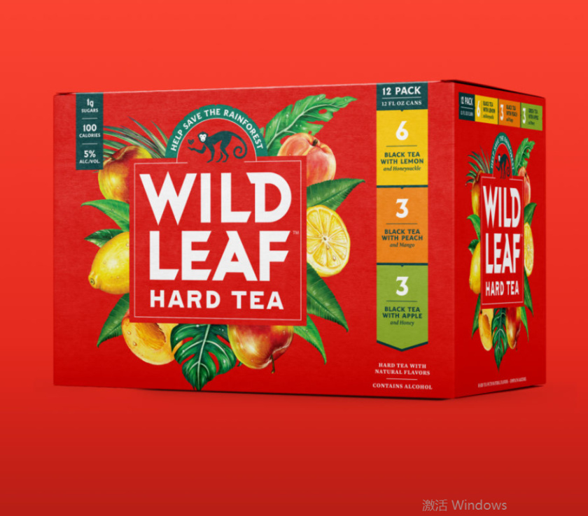 Wild Leaf 野葉硬茶水果混合茶飲飲料易拉罐包裝設(shè)計(jì)，紅色熱帶雨林插畫風(fēng)格