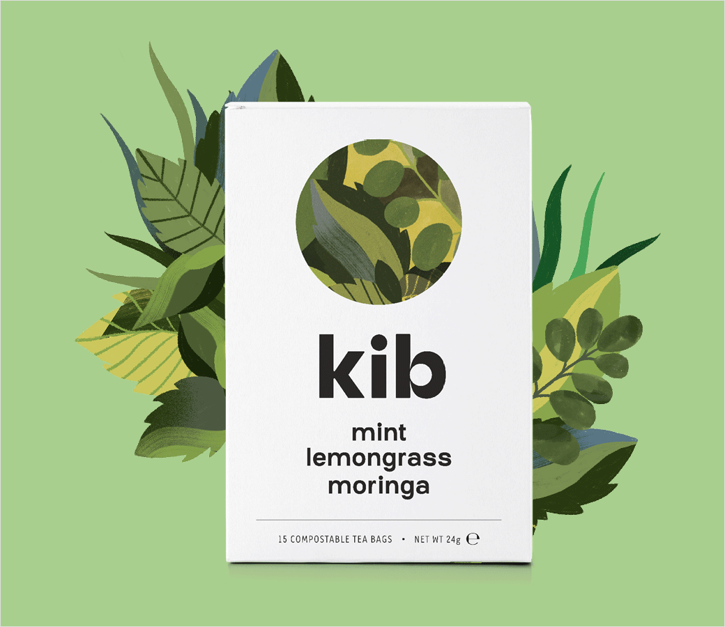 Kib''''天然保健花草茶茶葉包裝設(shè)計插畫設(shè)計，自然簡潔的圓形風(fēng)格