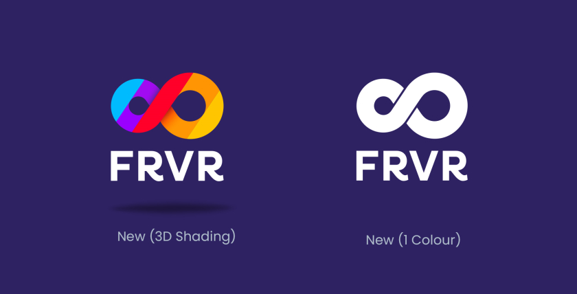FRVR免費休閑游戲平臺網(wǎng)站品牌重塑，對角線顏色分割無窮大造型LOGO設(shè)計