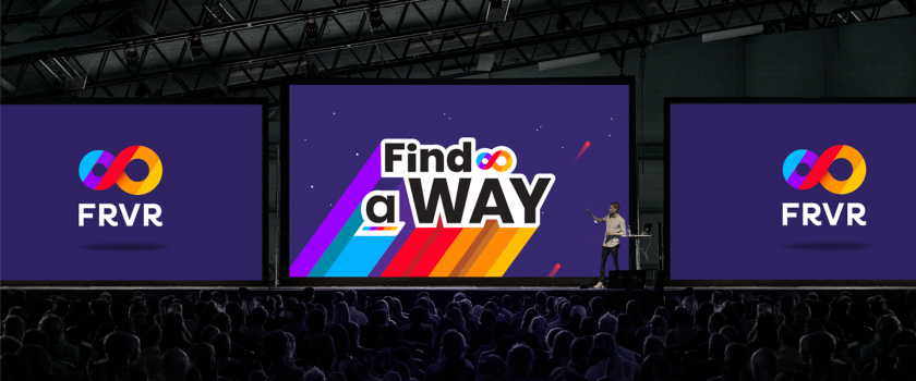 FRVR免費休閑游戲平臺網(wǎng)站品牌重塑，對角線顏色分割無窮大造型LOGO設(shè)計+動感線條輔助圖形