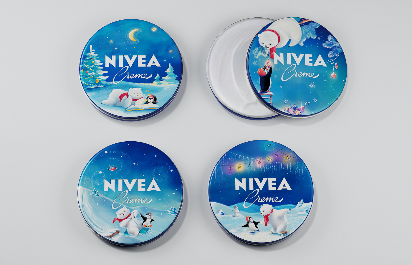 妮維雅護膚品圣誕節(jié)禮品包裝設(shè)計“北極熊和企鵝的友誼”卡通插畫設(shè)計